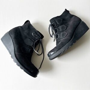 Sorel Black Suede Wedge Heel Lace Up Toronto Boots